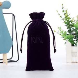 Bolsa de terciopelo para joyas estilo bolso de mano con cordón, bolsa de felpa larga personalizada con cinturón -026 - Product Image 3