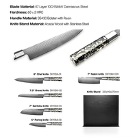 Ensemble de couteaux professionnels en acier Damas VG10 à 67 couches, manche octogonal en résine, couteau Kiritsuke, couteaux à sushi avec support magnétique