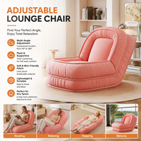 Sillón Reclinable Ajustable con Estructura Metálica, Sofá Cama Plegable de Felpa para Sala de Estar, Dormitorio, Lectura y Relajación