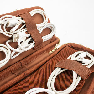 Portátil logotipo personalizado viaje Cable accesorio almacenamiento organizador bolsas cuero genuino Tech Kit bolsa - Product Image 6
