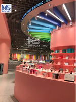 Étagère de présentation de cosmétiques coréens en bois rose personnalisée, avec éclairage LED, étagères pour soins de la peau, durable, de haute qualité, marque Meishi, multi-marques