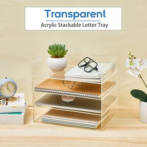 Bandeja de papel acrílico de 4 niveles, bandeja de letras apilable, bandejas transparentes para organizar, sin necesidad de montar Acrílico - Product Image 6