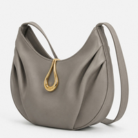 Sac à bandoulière en cuir PU pour femme, sac hobo croissant, sac à main plissé souple, sac à bandoulière décontracté, sac de voyage quotidien, sac de mode