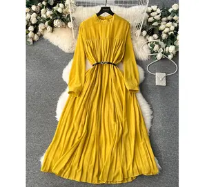 Wholesale Dress 2024 Spring New Style Elegant Heavy Industry Folded Long Sleeve Women's Dress