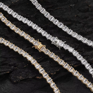 <b>Copper</b> Inlaid Square Zircon Necklace Size Ladder Square Mix and Match Zircon Hip-hop Men's Tennis <b>Chain</b> Tanjing Fashion - Product Image 1