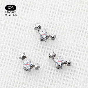 G23 <b>Titanium</b> Star Earrings 7mm F136 Alloy With Zircon For Ear Cartilage Lip <b>Studs</b> - Product Image 2