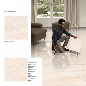 Baldosas de Porcelana Pulida Vistaar Cinar Ivory 600x600mm PGVT, Aspecto Mármol, 8mm, Cerámica Esmaltada, Diseño de Interiores - Product Image 4