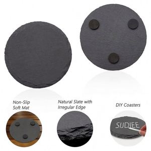 Custom logo Black Non-Slip Engraving Drink Slate Stone Bulk Coasters <b>Set</b> Wholesale Blank Promotion Gift Box With Holder - Product Image 6