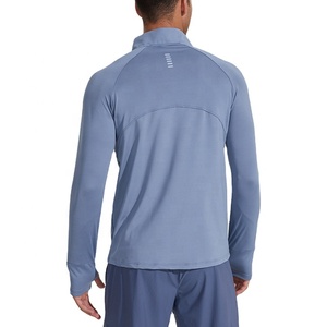 2025 nouveau demi fermeture éclair manches longues hommes T-Shirts en gros vêtements de sport de plein air Fitness tissé pour entraînement de gymnastique col montant - Product Image 2