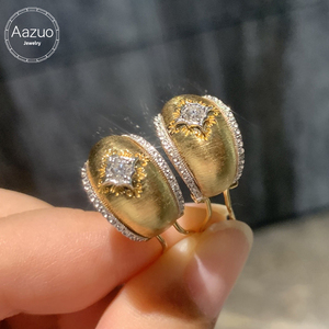 อาซูโอ 18K เครื่องประดับทองคำแท้ Au750 เพชรธรรมชาติแท้รูปทรงพระจันทร์วินเทจต่างหูของขวัญสำหรับผู้หญิงงานแต่งงาน - Product Image 1