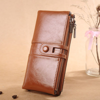 Cartera Larga Bifold de Cuero PU con Cierre de Cremallera y Broche, Forro de Poliéster, Estilo Retro, con Protección RFID, para Mujer, en Oferta