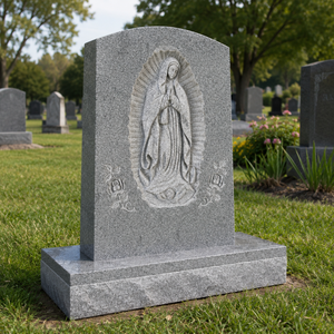 Lápida de Granito con Tallado de la Virgen María, Monumento Funerario de Estilo Tradicional Europeo - Product Image 1