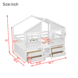 White Solid Wood Children's House Bed With <b>Drawers</b> <b>Storage</b> Bedroom Furniture For Kids - Product Image 2