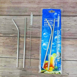 New stainless steel straw set for milk tea, beverages, and <b>bars</b>; Western-style round solid color straw set wholesale. - Product Image 1