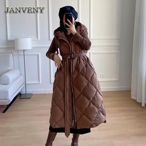 JANVENY <span class=keywords><strong>2022</strong></span> nouveau luxe <span class=keywords><strong>hiver</strong></span> vers le bas sans manches gilet femmes fermeture éclair ceinture à capuche diamant treillis épaissir chaud bouffant gilet - Product Image 5