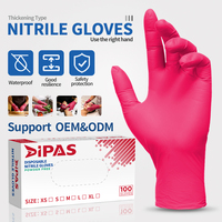 Gants en nitrile jetables personnalisables, 9 pouces, rouge rosé, sans latex, sans silicone, sans poudre, texture grainée sur les doigts