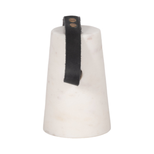 Scultura a cono in marmo con manico in pelle per decorazione di casa, bagno, ufficio. - Product Image 3