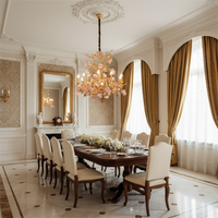Lustre unique en laiton rose romantique avec fleurs en céramique rose, décoration lumineuse pour villa, salle à manger, éclairage décoratif