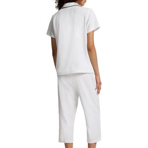 Conjunto de Pijama Capri para Mujer, Camiseta de Manga Corta con Botones y Pantalones de Punto Waffle, Ropa de Dormir Blanca de 2 Piezas, Ropa de Casa para Mujer, Pijama - Product Image 3