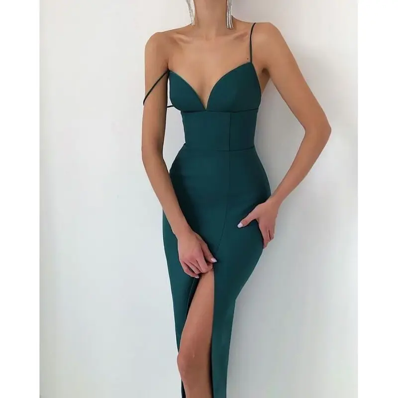 Alta elástico de alta hendidura 8 colores vestido de verano de la correa de espagueti vestidos de dama elegante fiesta Noche Vestidos