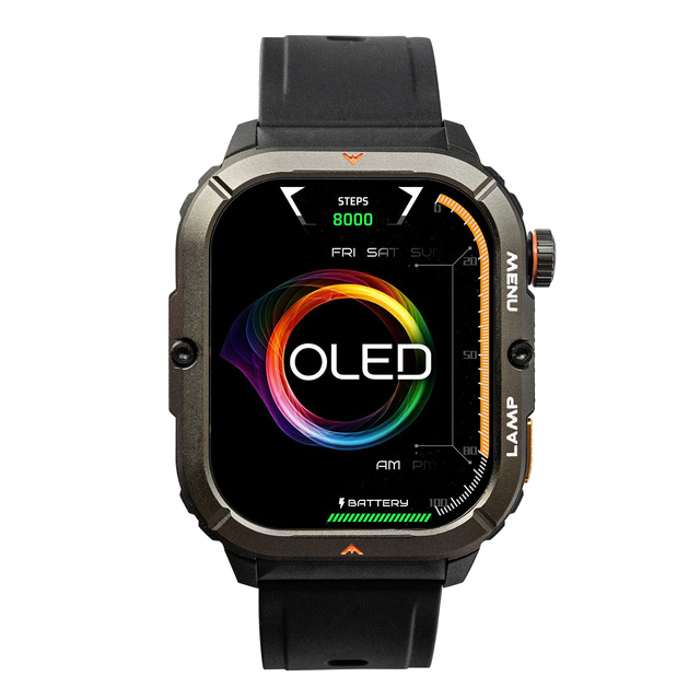AGM Watch W3 1.95 OLED Display 5ATM/IP68 Waterproof 500mAh BT Call Health Tracker Sports Rugged Unisex SOS Square Magnetic