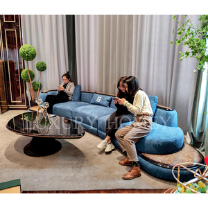 Ensemble de canapés de luxe pour hôtel, villa, club, canapé en tissu velours, sectionnels, demi-rond, bleu, meubles de maison, salon, canapé en cuir moderne - Product Image 4