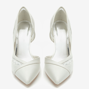 Personalizzato Bella <span class=keywords><strong>Bianco</strong></span> del Cuoio Genuino <span class=keywords><strong>Con</strong></span> Le Signore Del Merletto Da Sposa Pompe Scarpe Tacchi Da Sposa Per La Sposa - Product Image 3