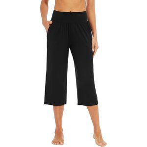 Pantalon de yoga capri en viscose de bambou pour femme, taille haute, coupe ample, confortable, pour la détente ou comme bas de pyjama, tailles S à XXL - Product Image 1