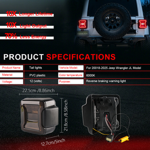Juego de Luces Traseras LED para Modelos <span class=keywords><strong>Jeep</strong></span> Wrangler JL 2018-2025, Lentes Transparentes Nuevas, Plug & Play, Incluye Luces de Freno - Product Image 2