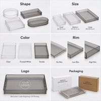 Plateau de salle de bain en acrylique personnalisé, organisateur de vanité transparent, plateau de comptoir pour savon et produits de soin avec rebord surélevé et espace pour logo, idéal pour hôtels et spas