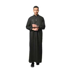 9003 Einzigartiges Design Fabrik Anpassbare Mode Reine Farbe Stehkragen islamisch billig Abaya Männer Anbetung Eid Gebet tägliche Kleidung