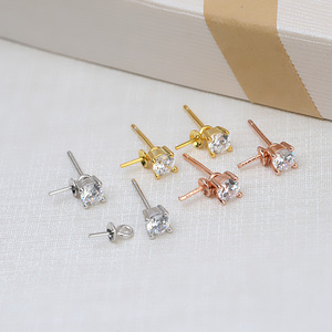 Boucles d'oreilles pendantes en argent S925, accessoire de bricolage avec trois options de couleur, une paire, support de perle creux détachable 1074 - Product Image 1