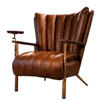 Fauteuil d'appoint en cuir véritable style industriel vintage, capitonné, pour bar à chicha américain et salon à cigares