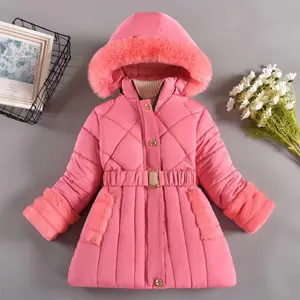 Con cappotto di peluche e di spessore per ragazze grande collo di pelliccia giacca con cappuccio lungo modello con cappuccio per bambini giù di cotone vestiti invernali