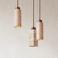 Wabi Sabi Moderne Nordique Minimaliste E27 Lustres Naturel Jaune Travertin Pierre Pendentif Lampe Pour Escaliers Loft
