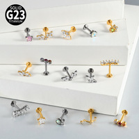 Getta ASTM-F136 G23 Titane plaqué or, Zircon mode, Piercing lèvre à filetage interne en forme de T, Bijoux en vrac assortis