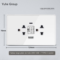 Grande prise murale tactile en verre avec USB-C à charge rapide, norme thaïlandaise et américaine, 220V 16A, indice IP20, design moderne et durable