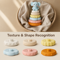 Jouet d'empilage de 6 anneaux pour bébé avec éléphant en tête, ensemble sensoriel texturé et couineur pour l'apprentissage, dès 6 mois
