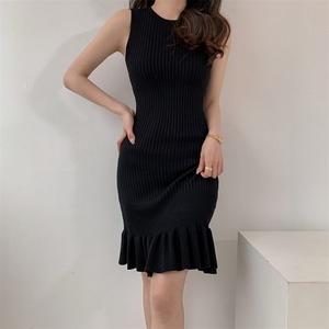 بيع بالجملة ربيع جديد موضة السيدات ارتداء مكتب زر الخصر فانوس بلا أكمام فستان طويل النساء - Product Image 1