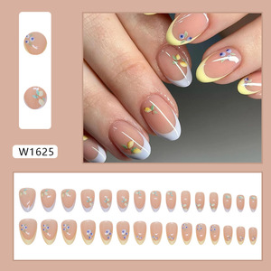 Ms.Miemie 24 pièces Faux ongles à presser en ABS style français, courts et amovibles, motifs mangue et <span class=keywords><strong>myrtille</strong></span>, autocollants pour doigts - Product Image 2