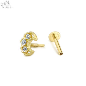 เครื่องประดับเจาะหูทองคำแท้ 14K ดีไซน์พระจันทร์ ประดับเพชรธรรมชาติ คุณภาพสูง ใหม่ เงางาม สวยงาม สำหรับผู้หญิง สวมใส่ได้ทุกวัน - Product Image 1