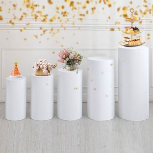 5pcs Classic Modern Wedding Party Baby Shower Decoration Backdrop Dessert Cake <b>Table</b> Silver Metal Gold Cylinder Pedestal Sets - Product Image 1