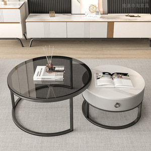 Bộ Bàn Cà Phê Tròn Khung Kim Loại Màu Đen Cho Phòng Khách - Product Image 2