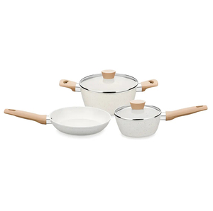 High Quality Ceramic Coated <b>Pot</b> Pan Silicone Glass Lids Soft Touch Handle Non Stick 5 Piece Forged Aluminium Cookware <b>Set</b> - Product Image 1