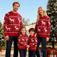 Pull de Noël assorti pour la famille, motif renne jacquard, pour hommes, femmes et enfants, tricot de fête