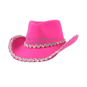 HUAYI HATS Fashion Light Up 100% Australia Wool Felt Cowgirl Hats Pink