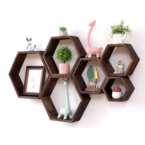 Étagères flottantes hexagonales en bois, fourniture directe d'usine, étagères hexagonales murales en nid d'abeille