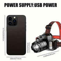 Lampe frontale à capteur rechargeable USB Type-C avec zoom rotatif, phare LED, lumière latérale COB, 5 modes, contrôle par mouvement, batterie externe, pour camping en extérieur