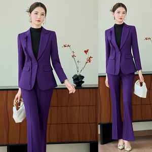 Women's Purple Suit Set Striped Anti-Wrinkle Polyester Casual Workwear - Product Image 1