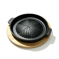 Poêle grill ronde en fonte style coréen avec doubles poignées, plaque de cuisson commerciale Teppanyaki facile à nettoyer pour barbecue et cuisson de steaks